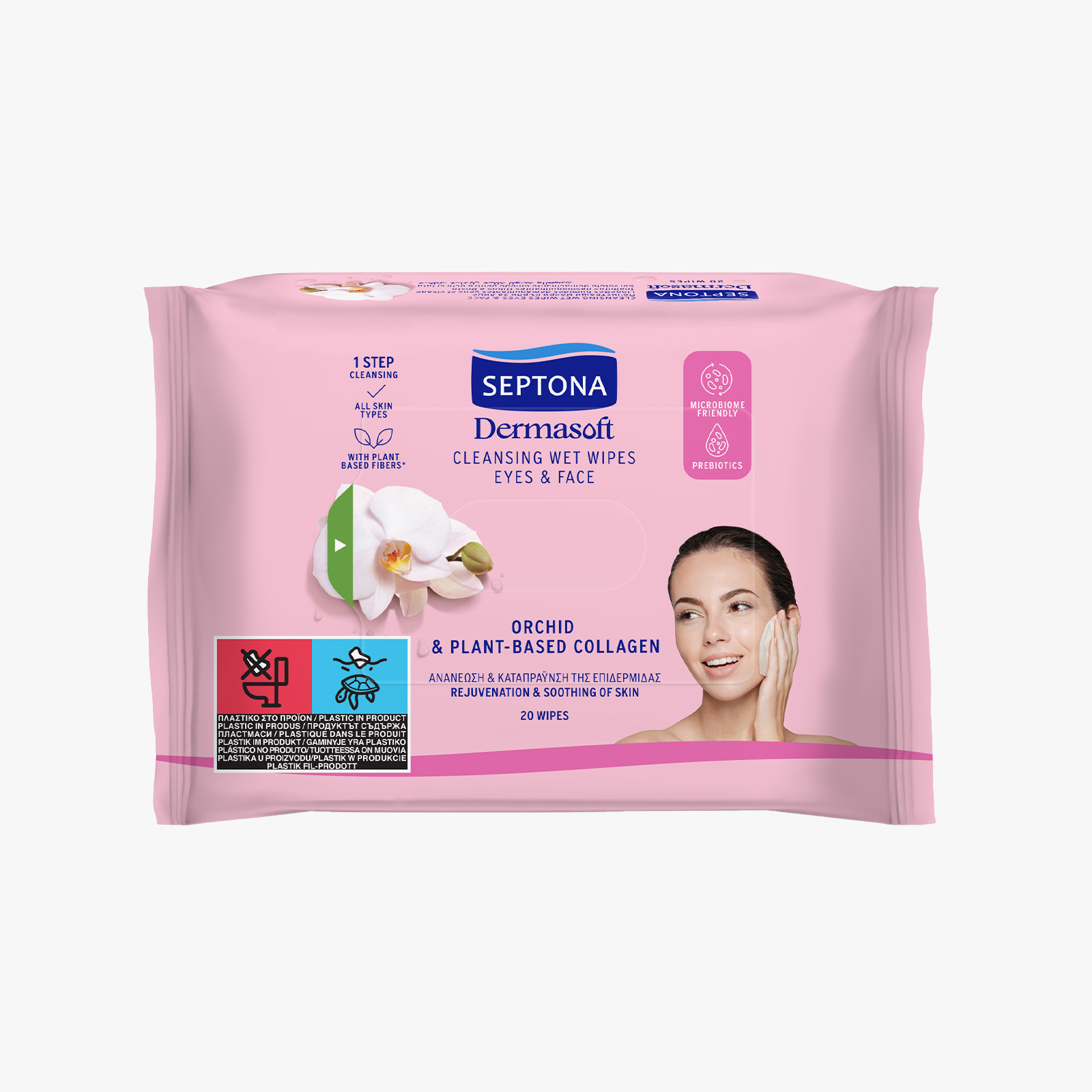 Septona Dermasoft Makeup Remover Wet Wipes with Orchid & Collagen - 20 wipes