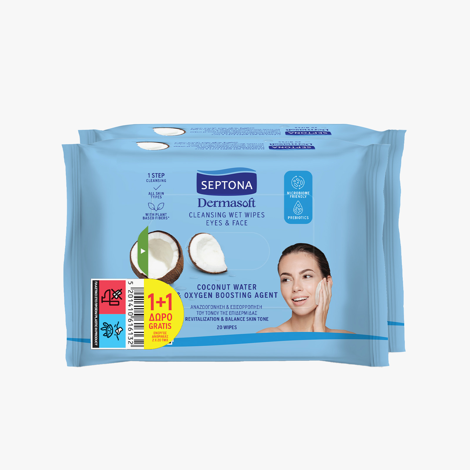 Septona Dermasoft Makeup Remover Wet Wipes with Coconut Water - 20 wipes (Buy 1 get 1 Free)