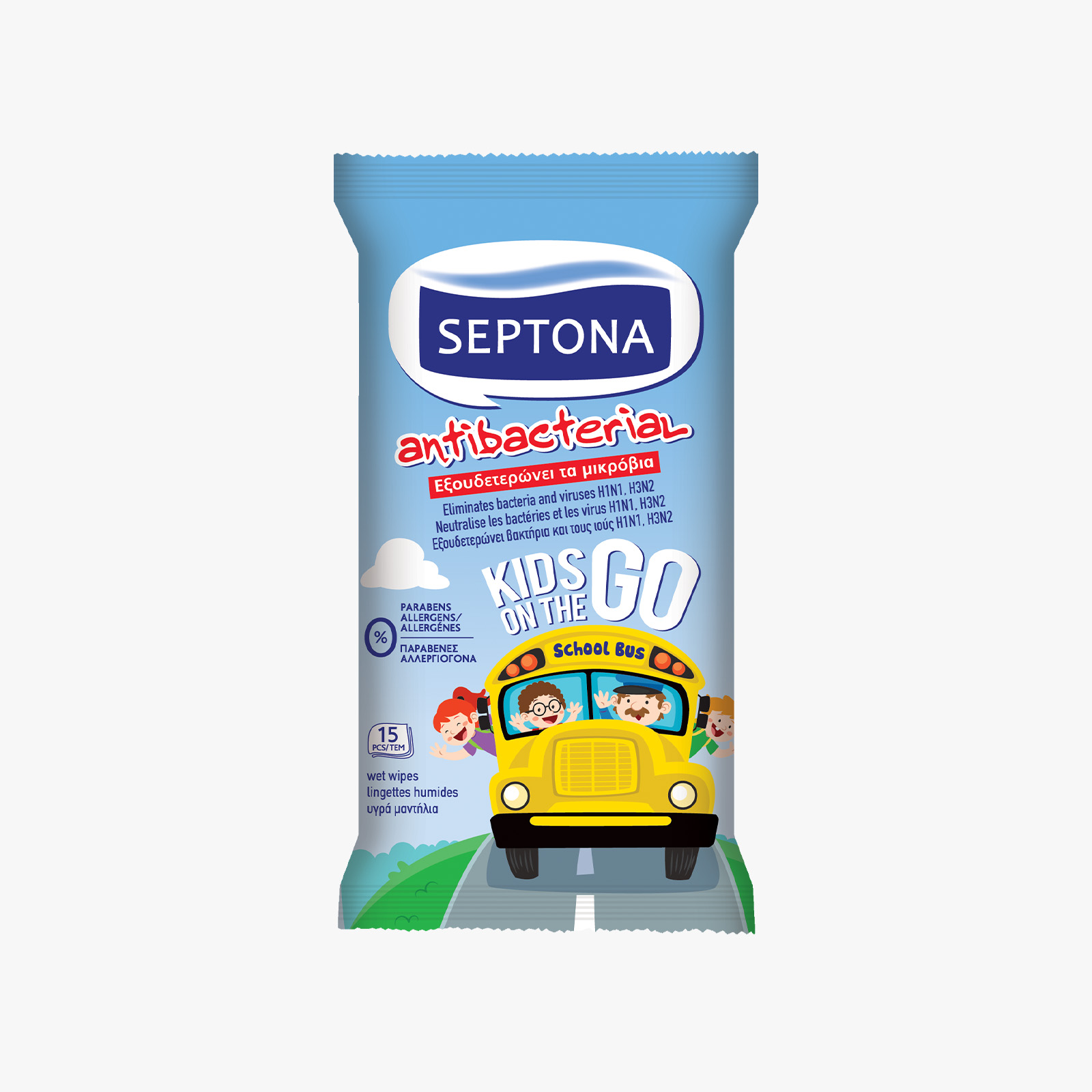 Septona Kids On the Go Antibacterial Wet Wipes - 15 wipes