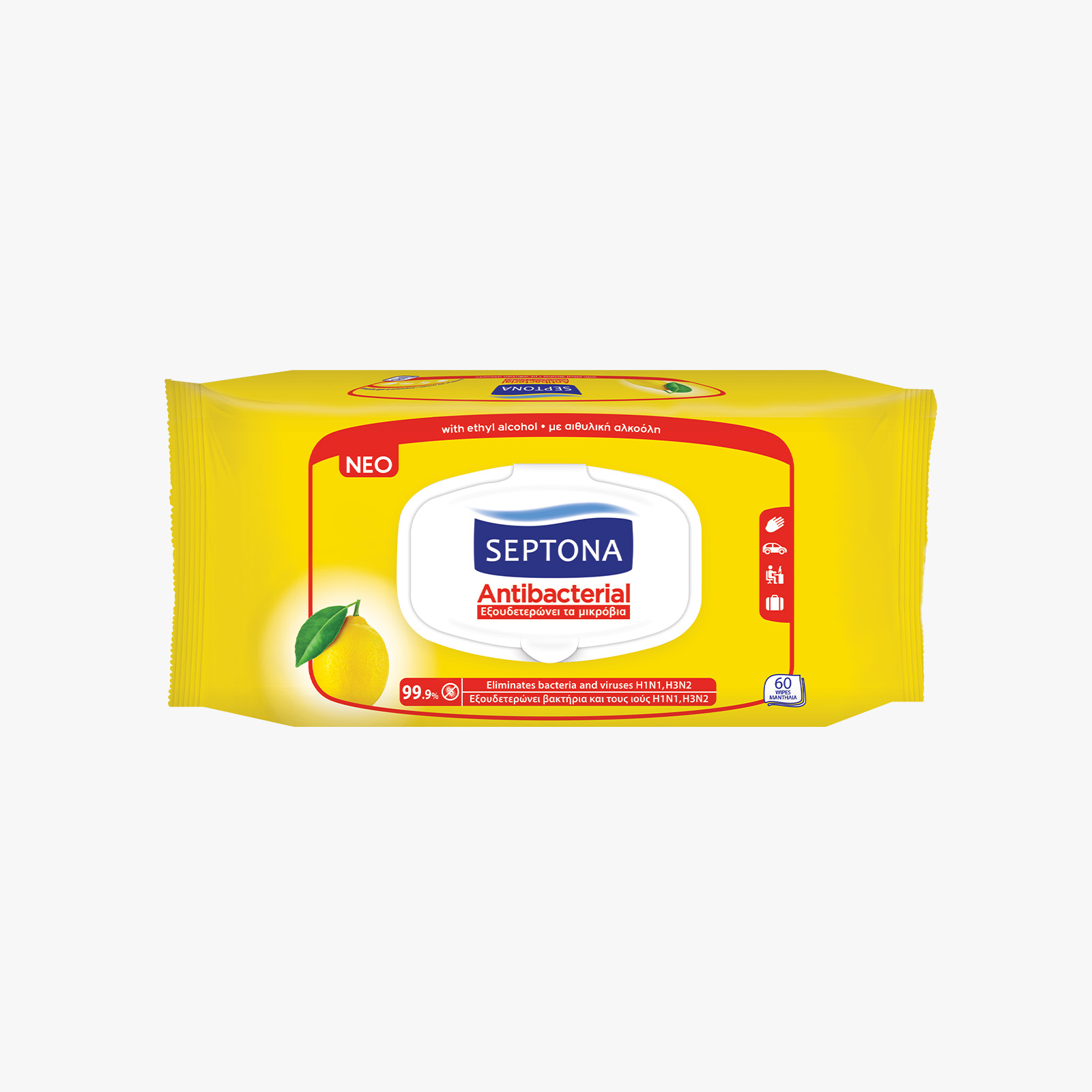 Septona Antibacterial Wet Wipes Lemon Scent - 60 wipes