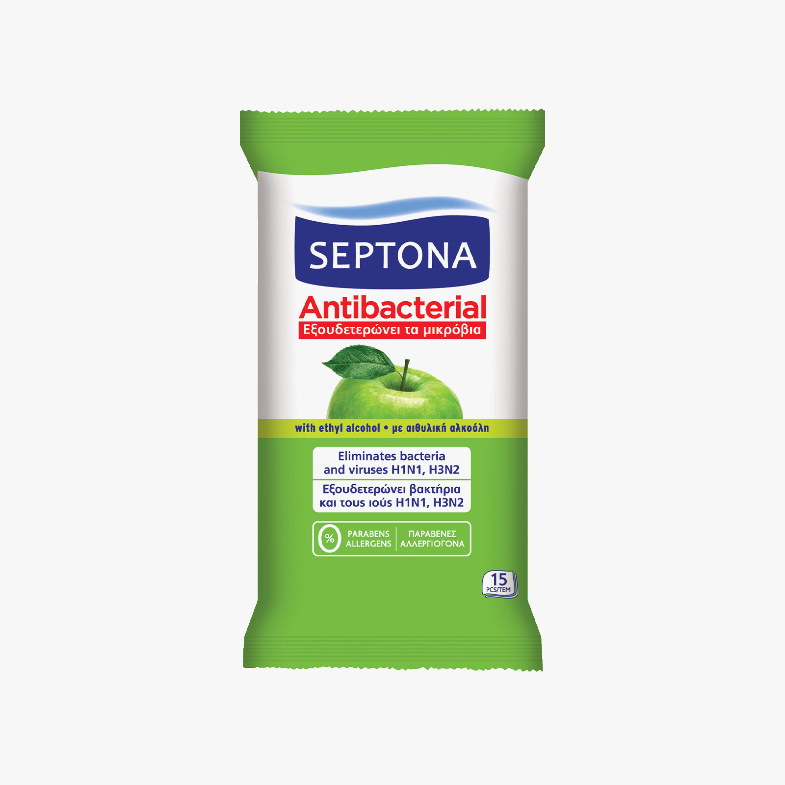 Septona Refreshing Wet Wipes Green Apple - 15 wipes