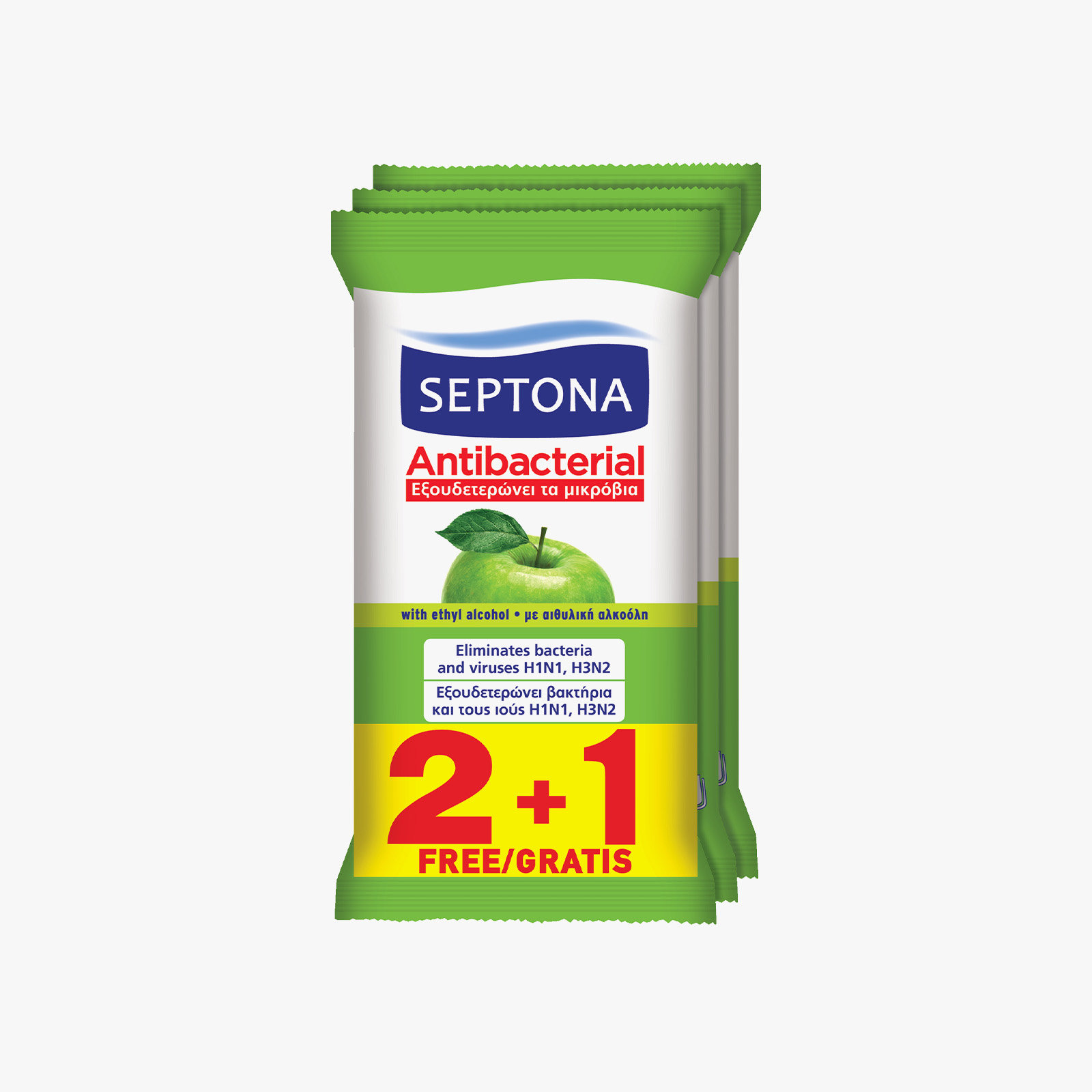 Septona Refreshing Wipes Green Apple - 15 wipes (2+1 Free)