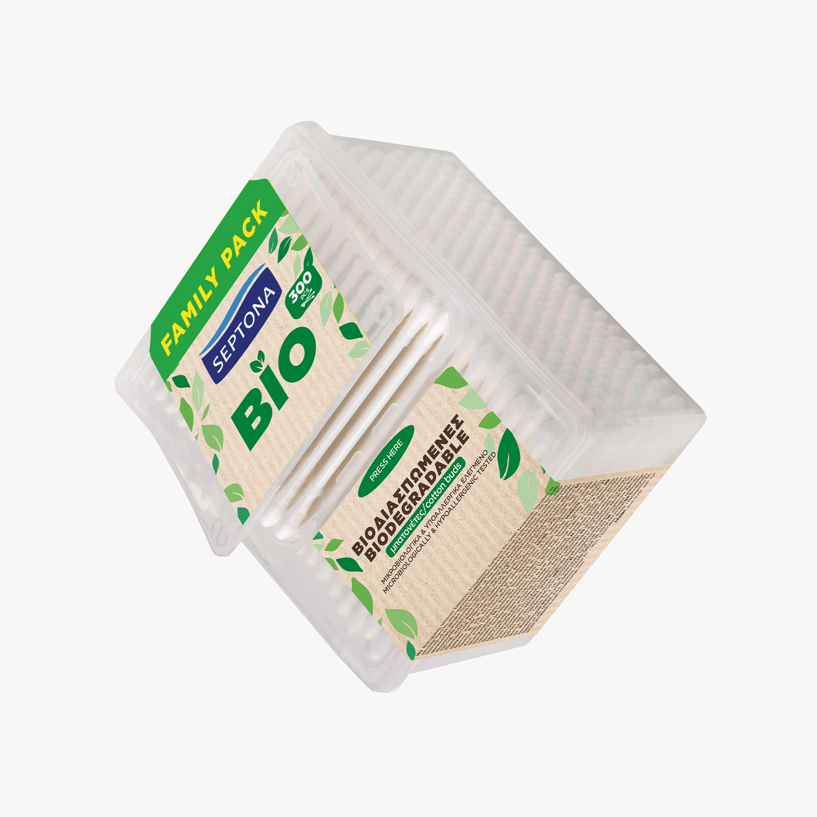 Septona Biodegradable Cotton Buds Pop Up Rectangular Box - 300 pieces