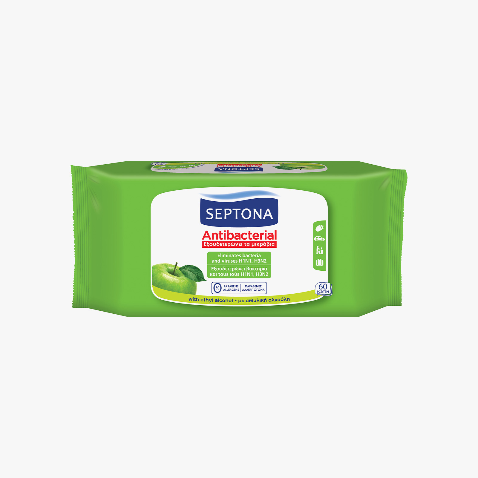 Septona Refreshing Wet Wipes Green Apple - 60 Wipes