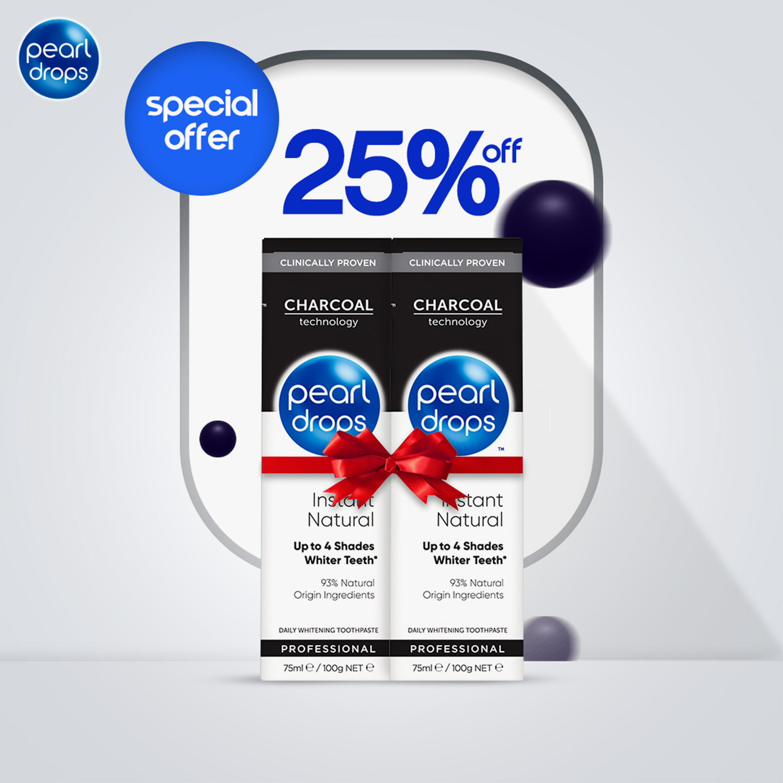 Pearl Drops Instant Natural Charcoal Toothpaste - 75ml Twin Pack 