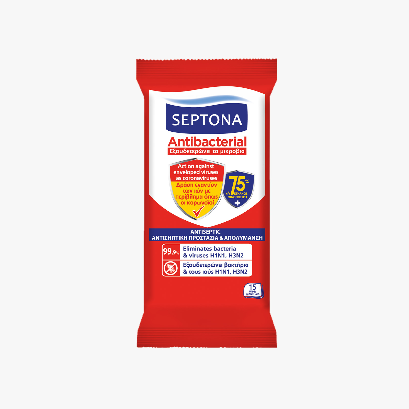 Septona Antibacterial Wet Wipes with 75% Alcohol - 15 wipes